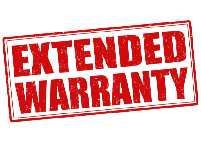 A red stamp-like design that reads "EXTENDED WARRANTY" in bold white letters.