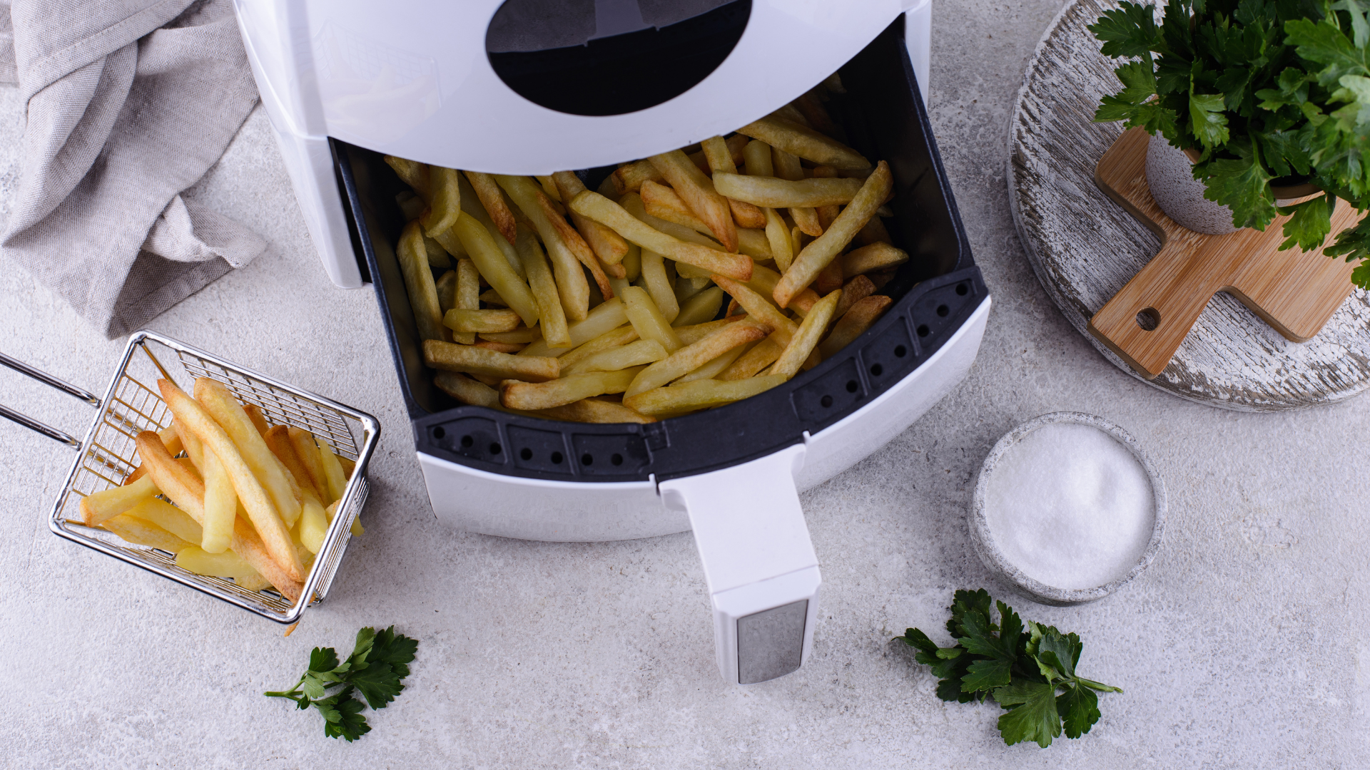 crispy frozen food cooking in an air fryer