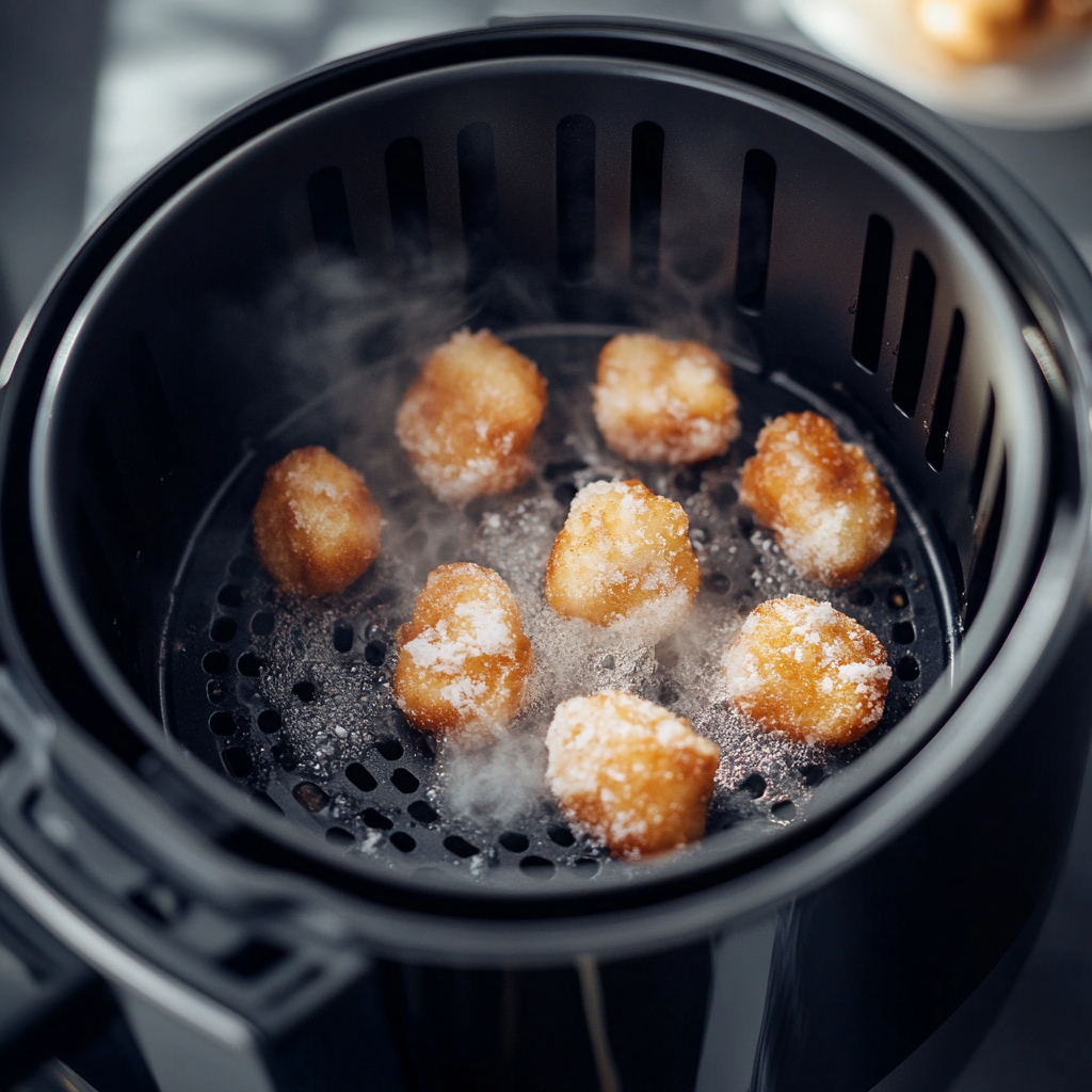 frozen food cooking in an air fryer